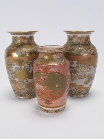 Appraisal: Group of three Satsuma pottery vases including one pair ''