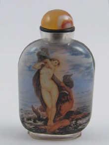 Appraisal: An interior painted snuff bottle with classical nude scenes probably