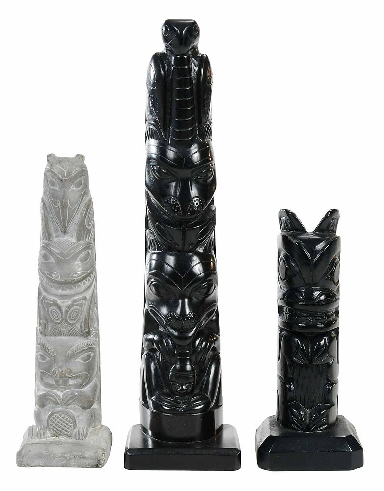 Appraisal: Three Northwest Coast Carved Model Totems probably early th century