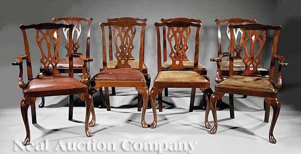 Appraisal: A Set of Eight Antique Chippendale-Style Carved Mahogany Dining Chairs