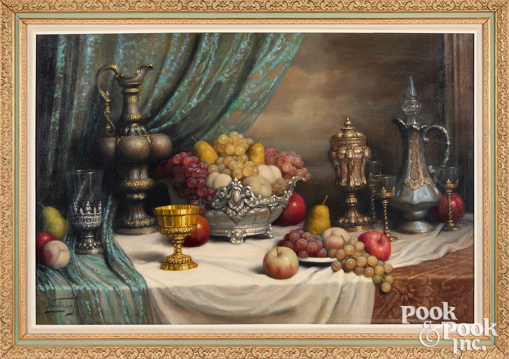 Appraisal: John Jeno Friedlinger oil on canvas still life John Jeno