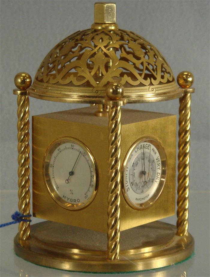 Appraisal: Swiss Angelus sided clock weather station pierced brass domed case