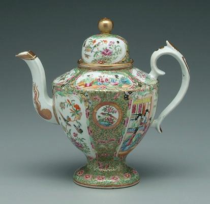 Appraisal: Chinese famille rose teapot European form with cartouches of court