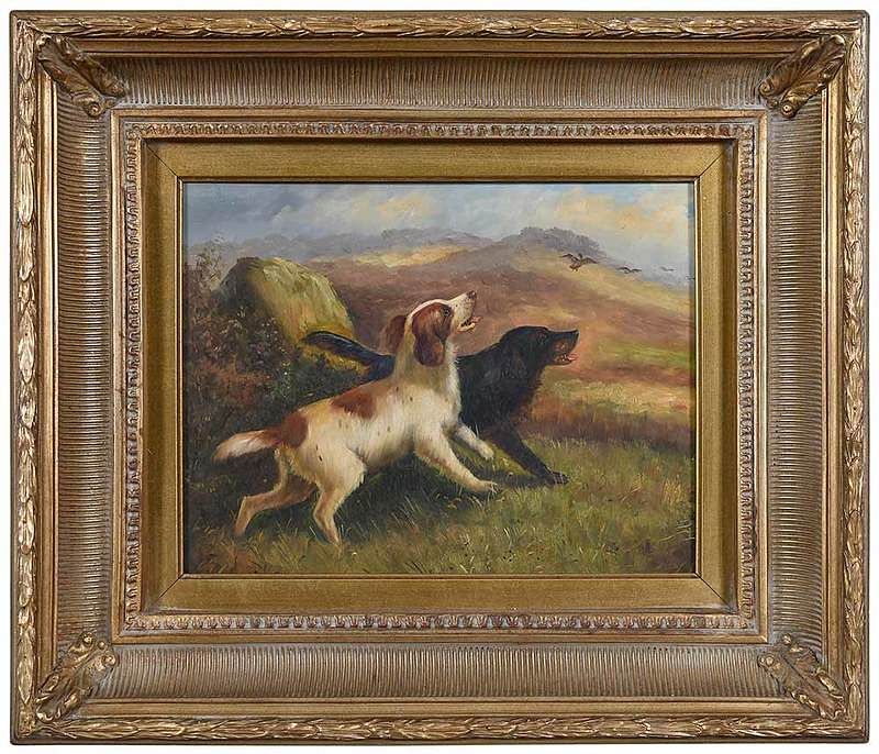 Appraisal: Decorative Sporting Painting th century Dogs in a Field unsigned