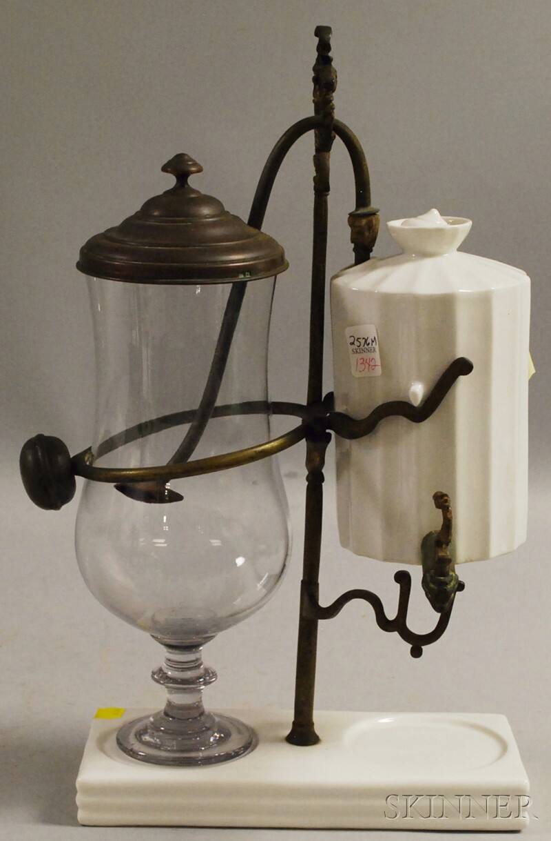 Appraisal: Victorian European Porcelain and Glass Vacuum Siphon Coffee Maker with