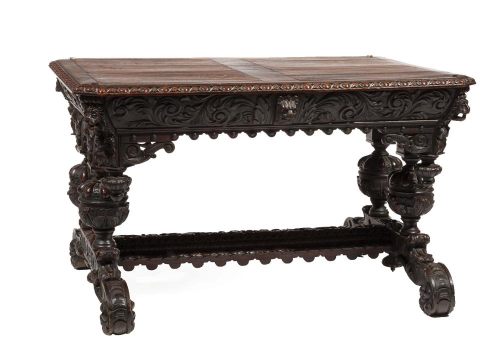 Appraisal: Antique Continental Renaissance-Revival Carved Walnut Library Table late th c