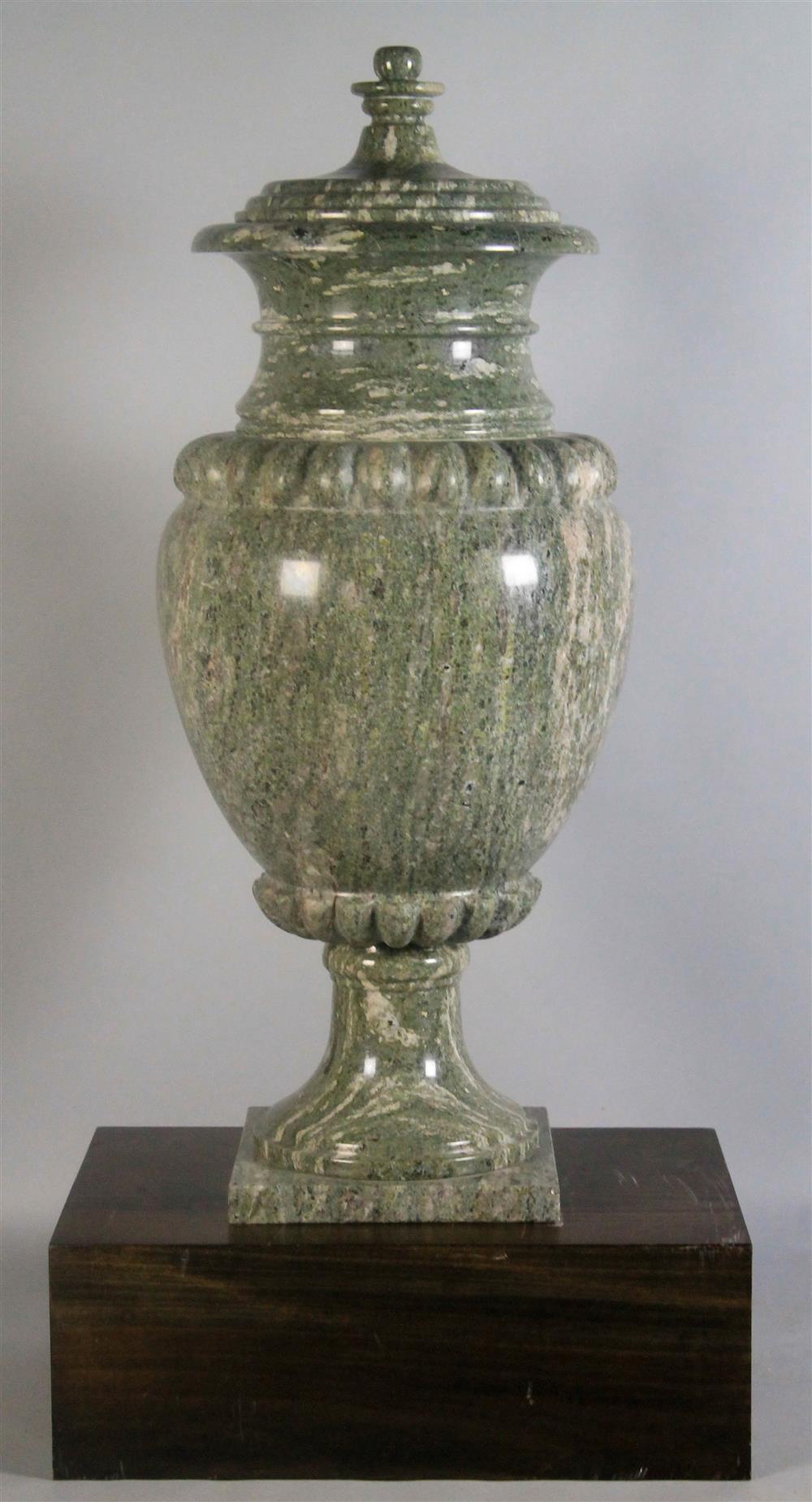 Appraisal: CLASSICAL MOTTLED GREEN MARBLE URN - h w in