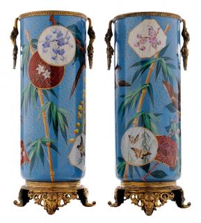 Appraisal: Pair Paris Porcelain Cloisonn Aesthetic Movement Vases French th century