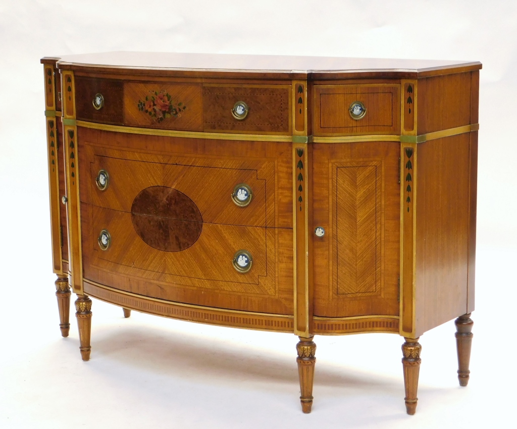 Appraisal: AMERICAN INLAID MAHOGANY FRENCH STYLE COMMODE United States th CenturyDemilune