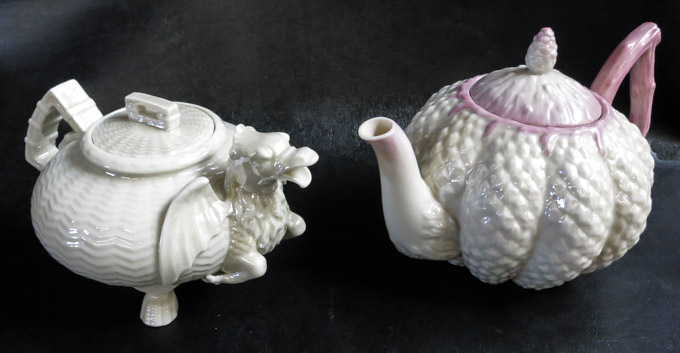 Appraisal: TWO BELLEEK TEAPOTS the first in the Cone pattern with