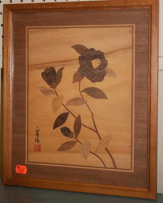 Appraisal: Japanese inlaid wood picture framed Estimate - No condition report