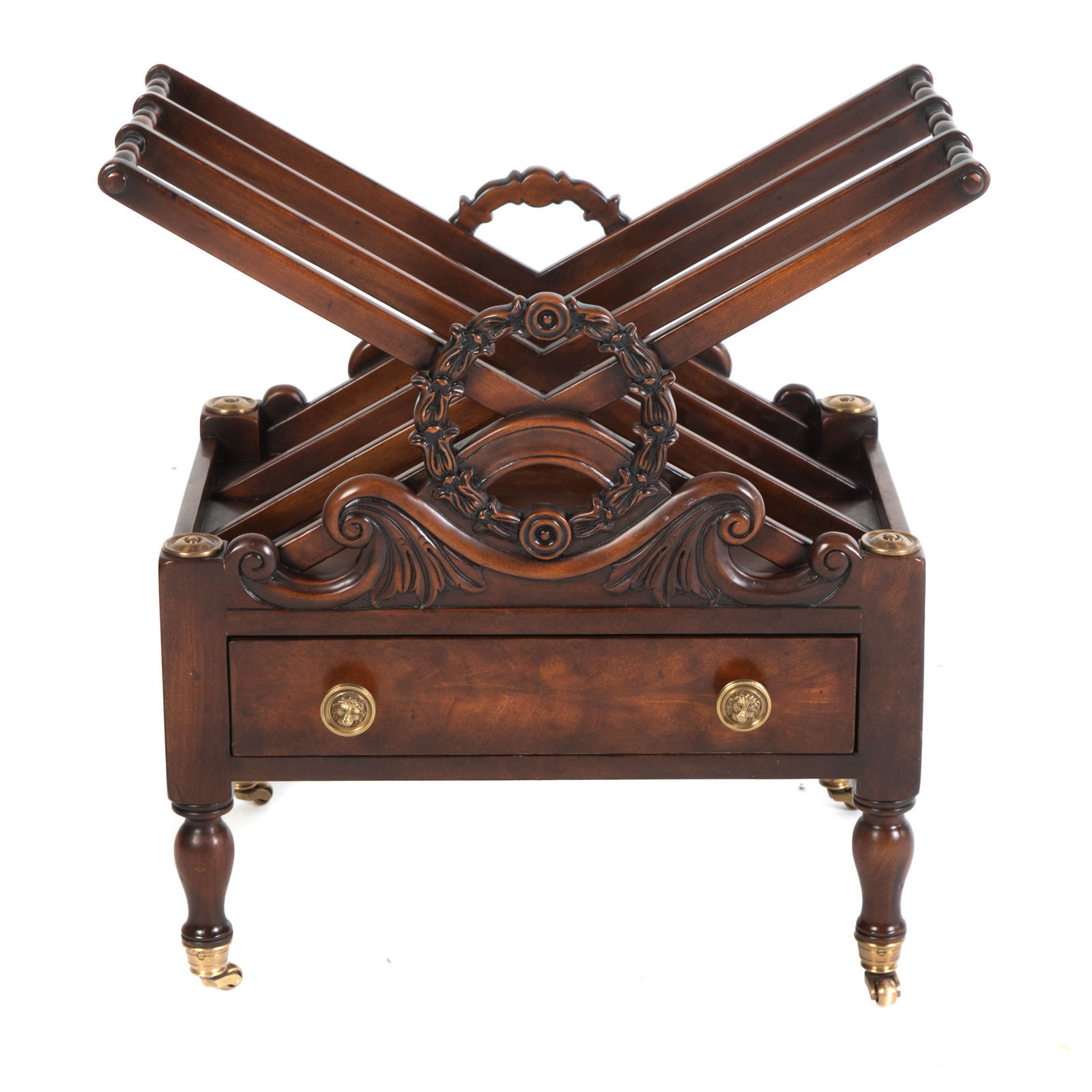 Appraisal: THEODORE ALEXANDER ALTHORP MAGAZINE RACK th century mahogany with elaborate