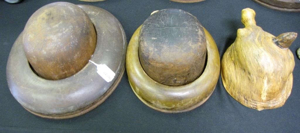 Appraisal: Two antique wooden hat molds One marked size - Bowler