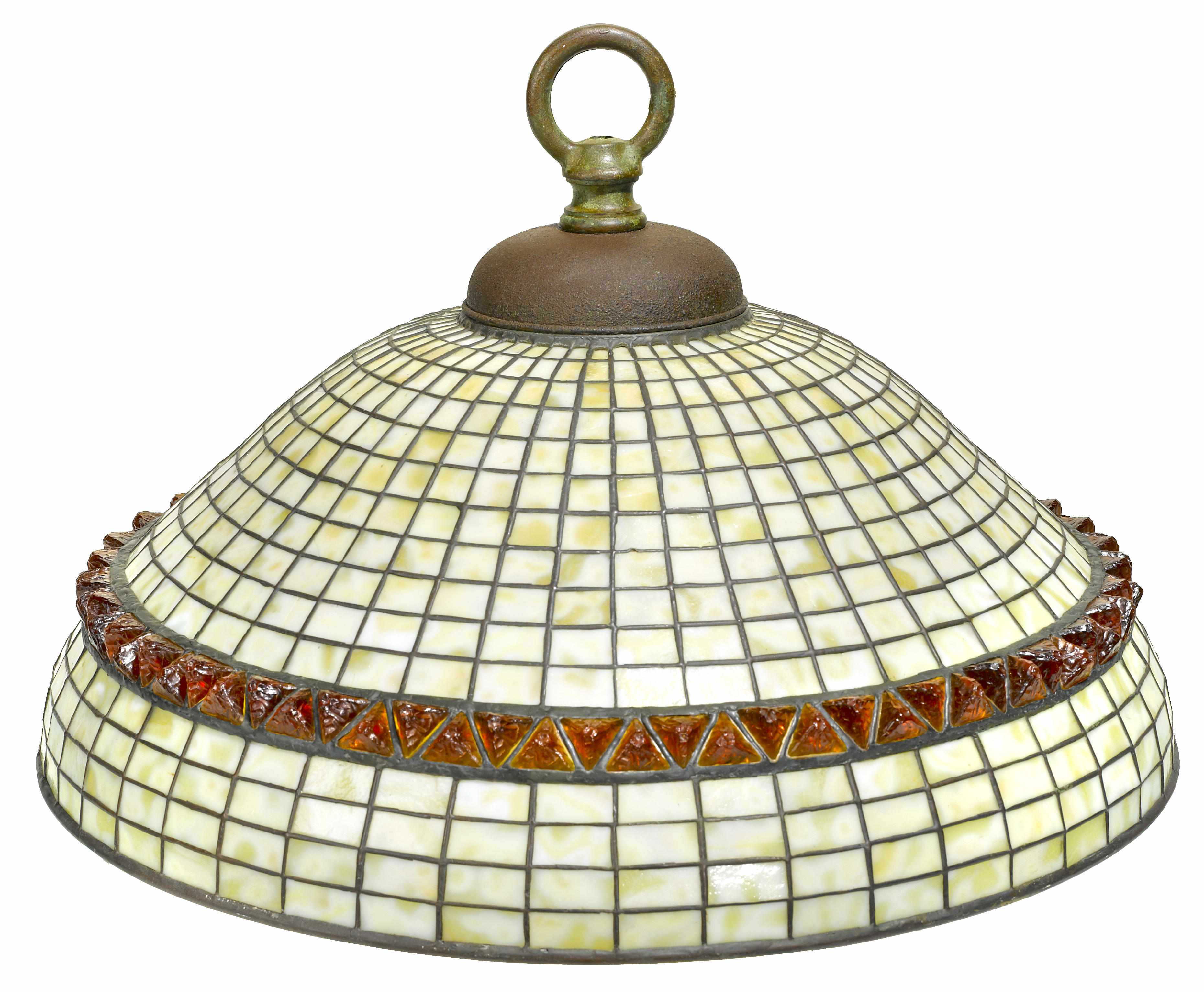 Appraisal: A Tiffany Studios leaded glass and patinated bronze Geometric chandelier