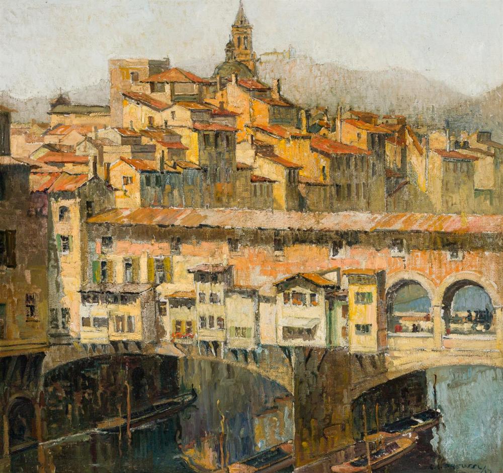 Appraisal: CARL PREUSSEL American b Ponte Vecchio oil on canvas signed