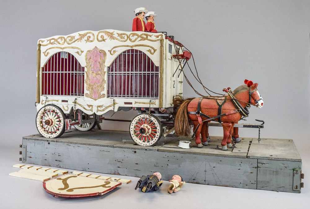 Appraisal: Folk Art Mechanical Circus Wagon American folk art hand painted