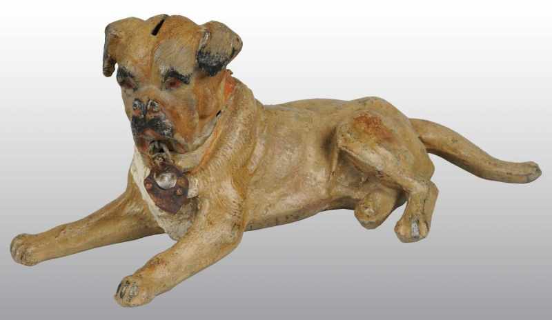 Appraisal: Lead Seated Dog Still Bank Description Manufactured in Europe Original