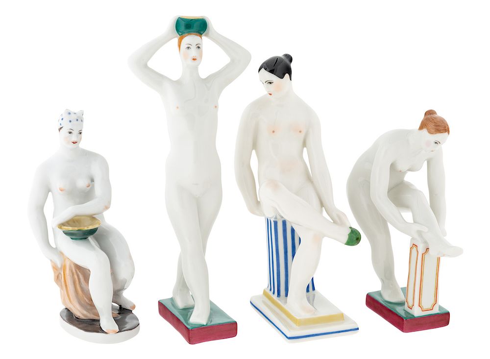 Appraisal: A GROUP OF FOUR SOVIET PORCELAIN FIGURINES OF BATHERS FROM