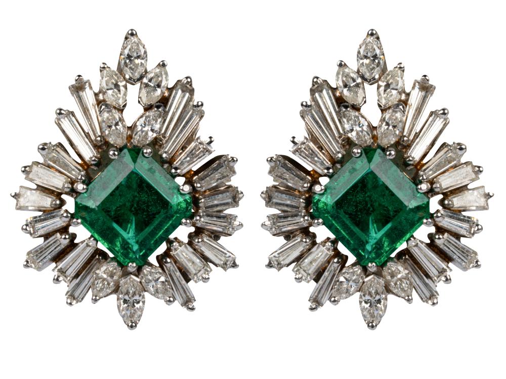 Appraisal: PAIR OF KARAT WHITE GOLD DIAMOND EMERALD EARRINGScontaining two cut