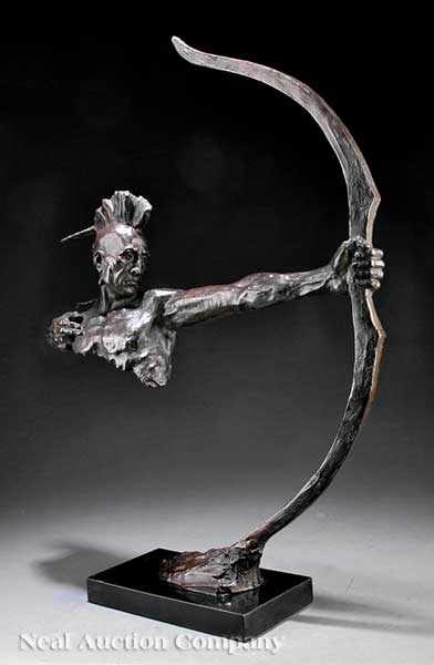 Appraisal: A Highly Stylized American Bronze of a Native American Archer