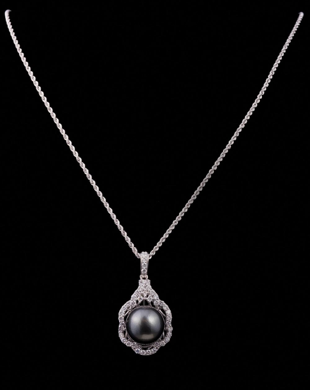 Appraisal: Platinum Tahitian Pearl and Diamond Pendant with Platinum Chain center