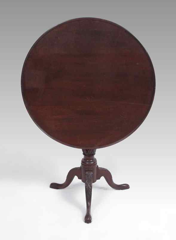 Appraisal: TH CENTURY MAHOGANY TILT TOP TABLE Pie crust edge turned