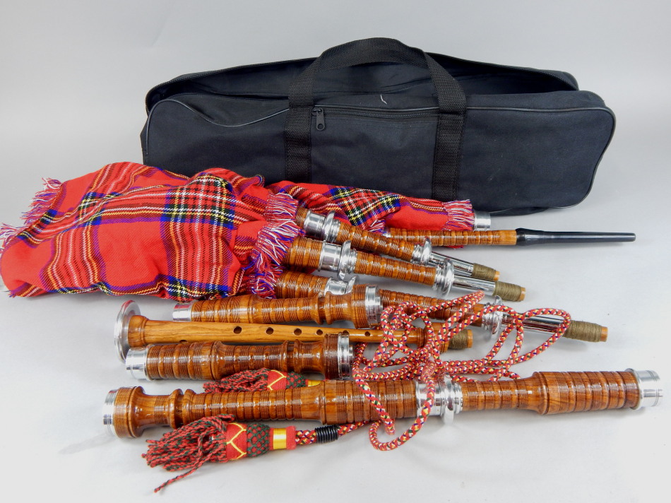 Appraisal: A set of turned wood and chrome plated bagpipes etc