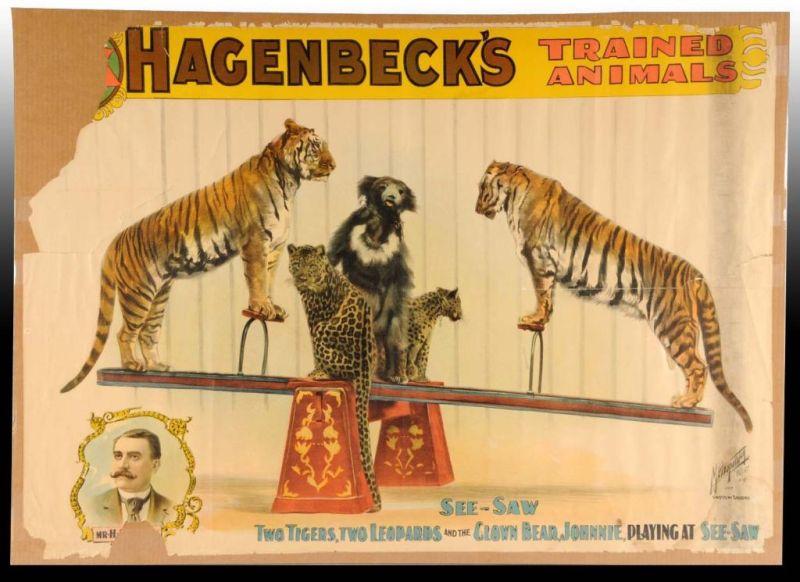 Appraisal: Hagenbeck's Trained Animals Circus Poster Description Circa Neat graphics Some