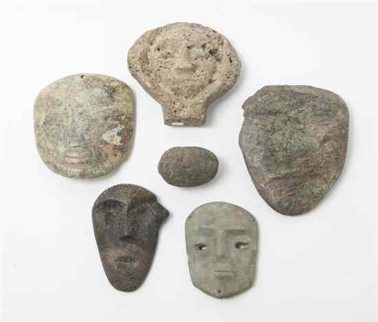 Appraisal: A Group of Six Pre-Columbian Style Carved Stone Masks of