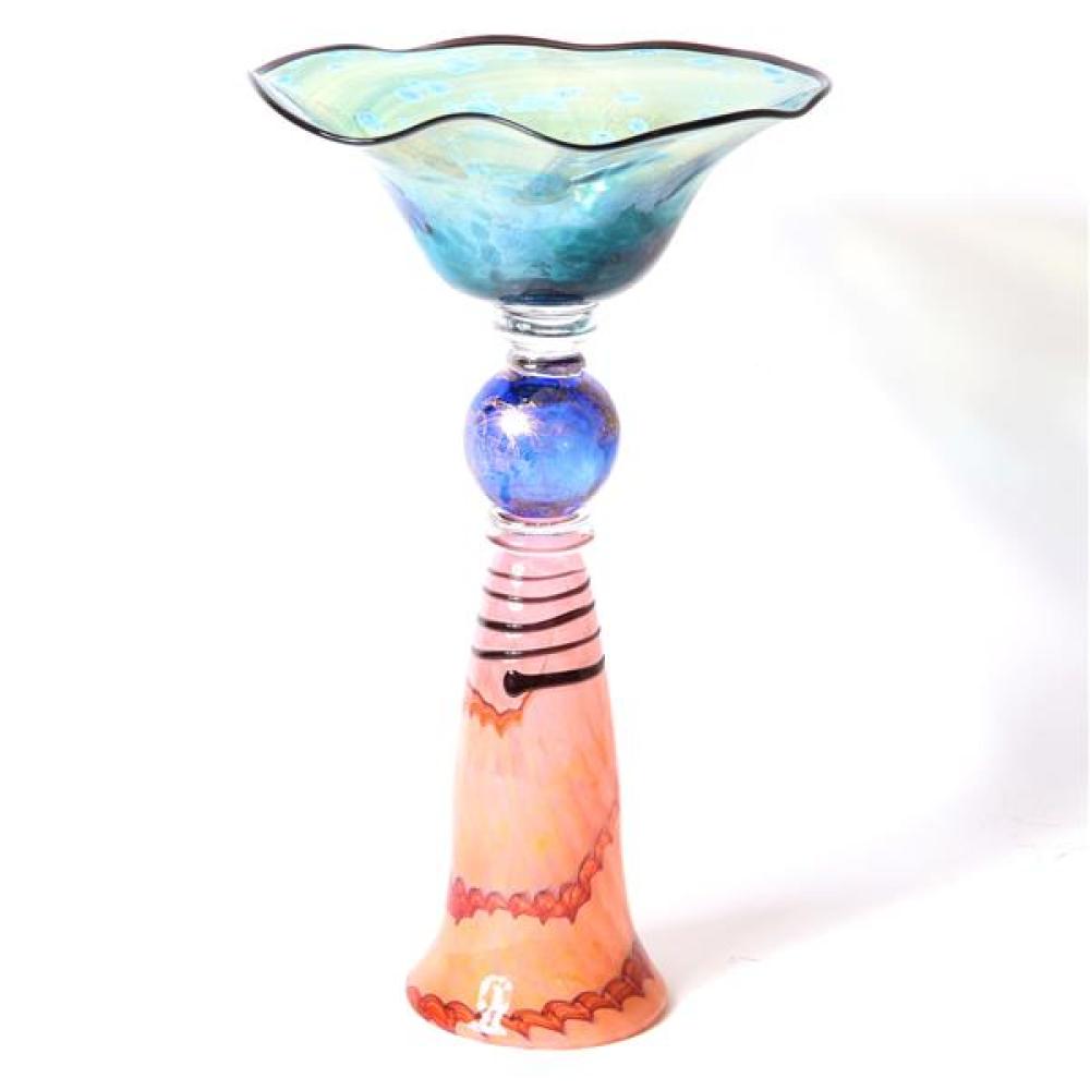 Appraisal: ARTHUR ALLISON AMERICAN STUDIO ART GLASS SCULPTURAL PEDESTAL BOWL Arthur