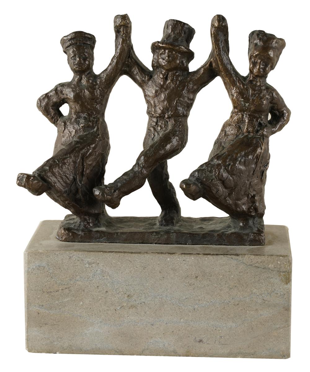 Appraisal: BRONZE FIGURAL GROUPsigned on base mounted to a stone plinth