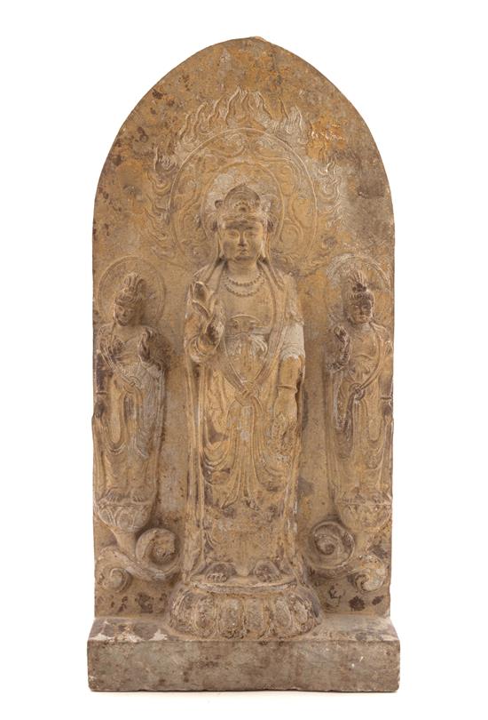 Appraisal: Sale Lot A Carved Stone Buddhist Stele the front carved