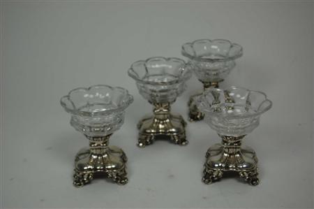 Appraisal: A set of four Continental silver and glass salts the