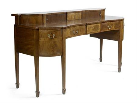 Appraisal: A George IV mahogany and boxwood strung sideboard of serpentine