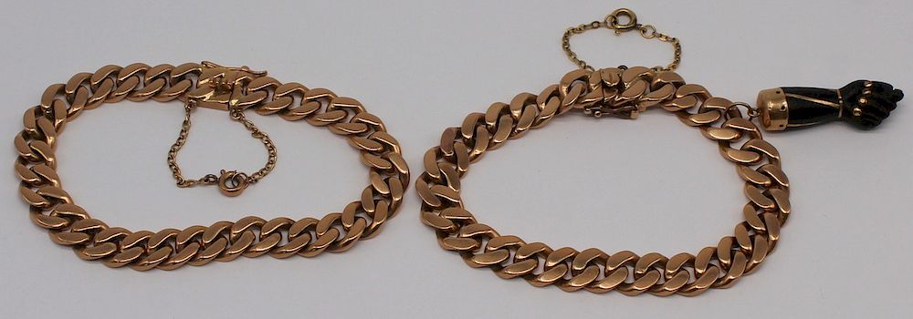 Appraisal: JEWELRY Pair of kt Gold Flat Curb Bracelets Pair of