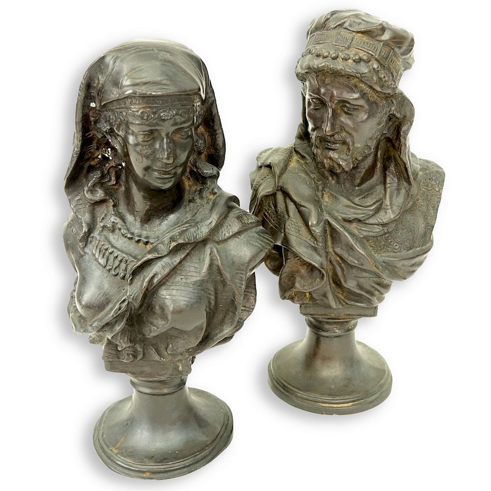 Appraisal: Pair of Spelter Orientalist Bust Figures Pair of French Spelter