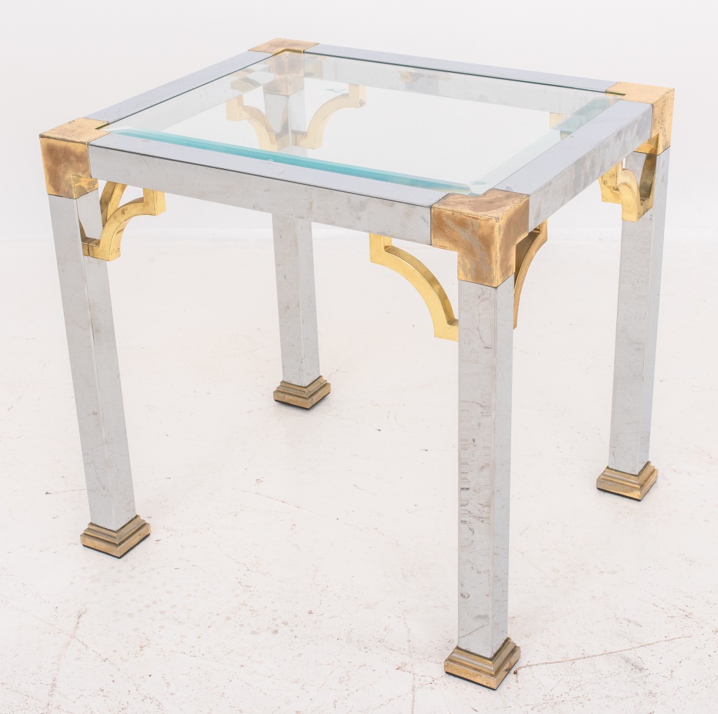 Appraisal: CHIPPENDALE STYLE BRASS CHROME SIDE TABLE Brass and chrome side