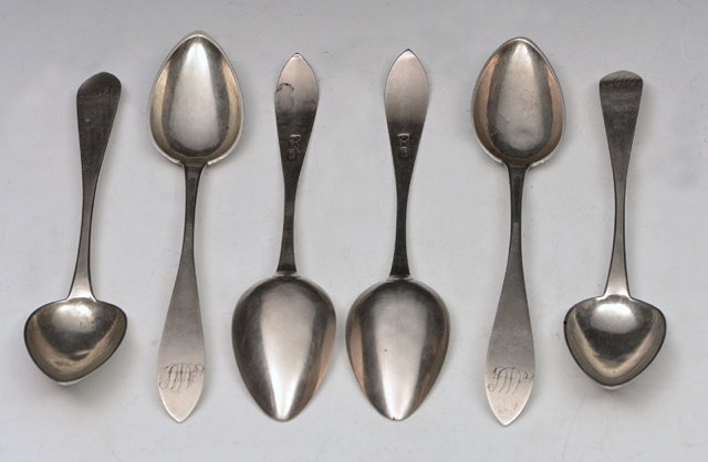 Appraisal: SIX SCOTTISH PROVINCIAL SILVER TEASPOONS pointed end Old English pattern