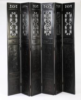 Appraisal: Chinese ebonized -panel screen or room divider each panel with