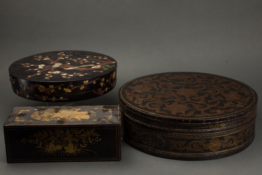 Appraisal: LOT OF CHINESE BLACK LACQUERED BOXES lot of Chinese black