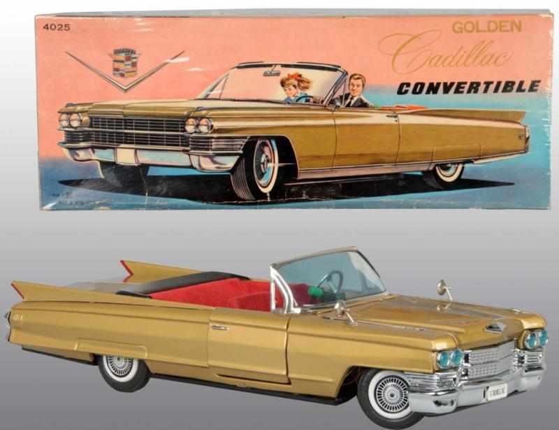 Appraisal: Tin Golden Cadillac Convertible Battery-Op Toy Description Japanese Circa Working