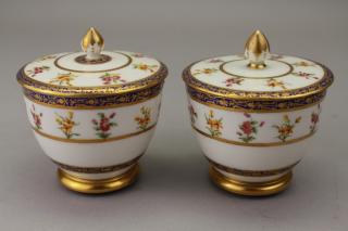 Appraisal: Antique French Gilt Porcelain Covered Cups with hand painted floral