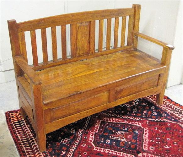 Appraisal: TEAKWOOD BENCH WITH LIFT SEAT India th century having eight