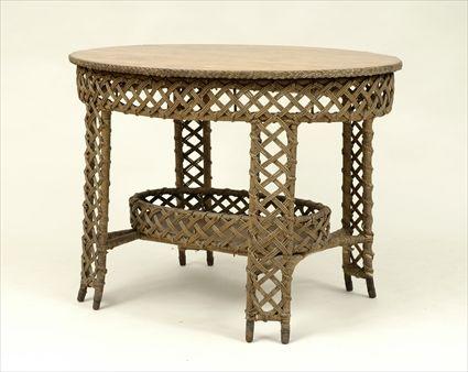 Appraisal: Victorian Rattan and Oak Oval Table x x in