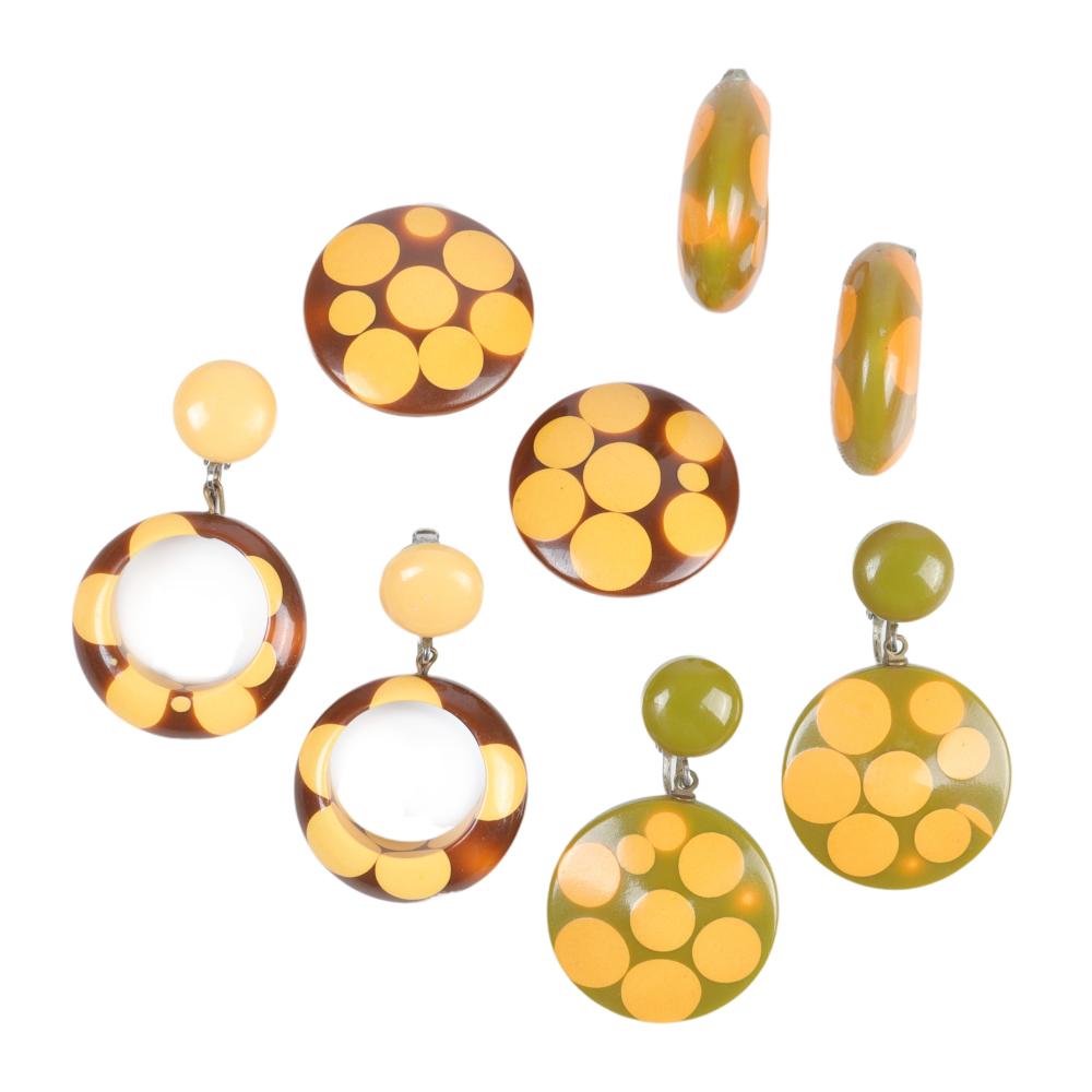 Appraisal: FOUR PAIRS OF BAKELITE LAMINATED DOT EARRINGS GREEN AND CREAM