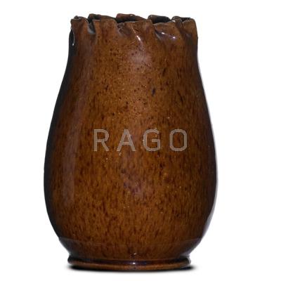 Appraisal: GEORGE OHR - Vase with ruffled rim ochre and brown