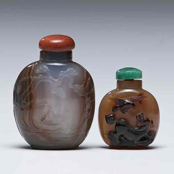 Appraisal: Hardstone Chinese Snuff Bottles Chinese th century Two hardstone snuff