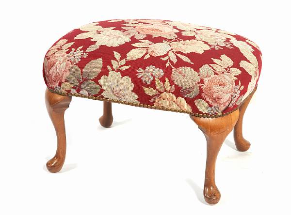 Appraisal: A Queen Anne style fruitwood ottoman height in width in