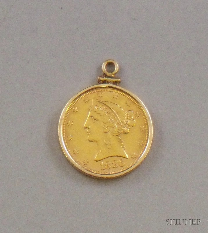 Appraisal: Liberty Half Eagle Coronet Gold Coin bezel-set as a fob