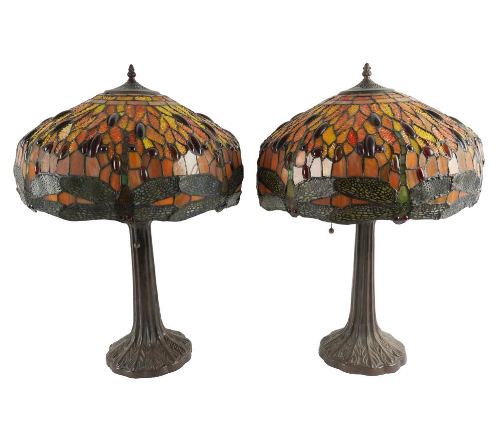 Appraisal: PAIR ARTS CRAFTS STYLE GLASS TABLE LAMPSlate th st century